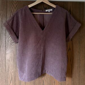 Madewell Corduroy V-Neck Top, Fig, Size Small